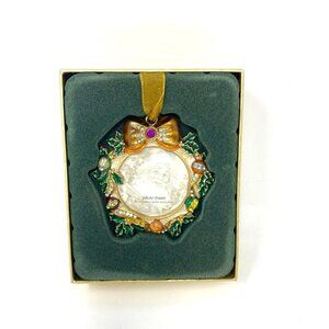 Costco Jeweled Gold Tone Picture Frame Wreath Ornament Bow Holly Christmas. J2